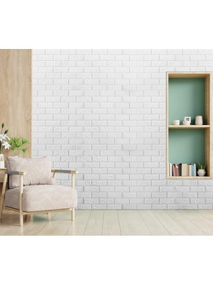 Renkli Duvarlar 70X77CM (0,53M2) Kendinden Yapışkanlı Duvar Kağıdı Esnek Köpük Paneli 3D Boyutlu Tuğla Desen Beyaz