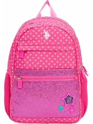 U.S. Polo Assn. Pembe Simli Yıldız Desenli Okul Çantası PLÇAN23282