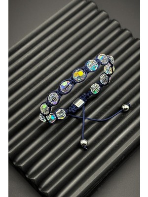 Frnch Swarovski Taşlı Lacivert Renkli Ayarlanabilir Makrome Erkek Bileklik FRJ11577-1677-L