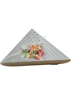 Evene Şekerlik Gümüş Renk Sunumluk Drajelik Dekoratif Tabak Üçgen Model