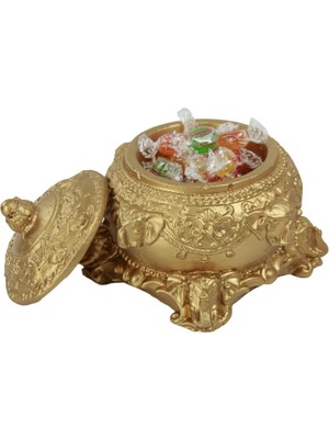 Evene Şekerlik Altın Renk Sunumluk Drajelik Dekoratif Tabak Kapaklı Model