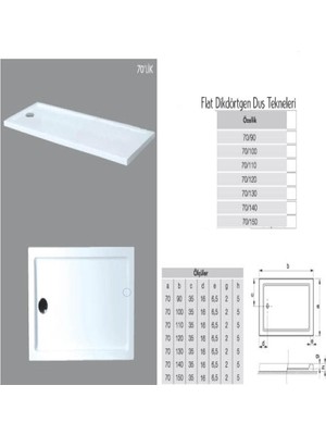 Tekno Duşakabin Dikdörtgen Flat Duş Teknesi H:5 cm