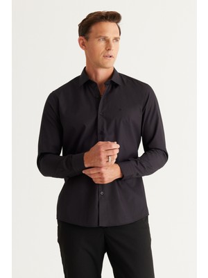 ALTINYILDIZ CLASSICS Erkek Siyah Ütülemesi Kolay Slim Fit Dar Kesim Klasik Yaka Pamuklu Gömlek