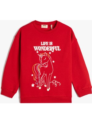 Koton Unicorn Sweatshirt Baskılı Uzun Kollu Bisiklet Yaka