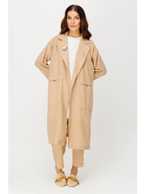 Esswaap Keten Kumaş Ceket Pantolon Takım Camel