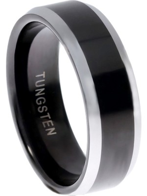 Celikchi Erkek Siyah Renk Gümüş Detay Tungsten Yüzük