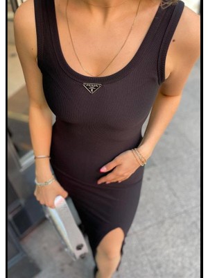ARV Moda Siyah Prd Logolu Çelik Kumaş Elbise