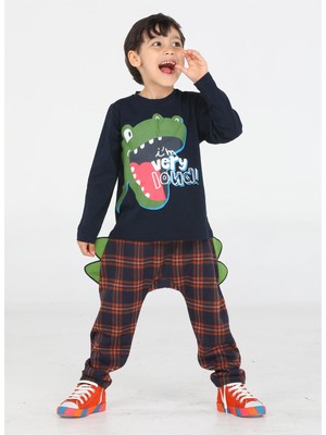 Casabony Ekose Muzip Dino Pantolon + T-Shirt Takım