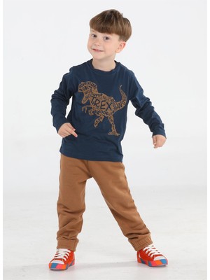 Casabony Kahve Yazılı Dino Jogger Pantolon + Tshirt Takım