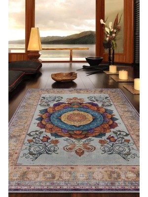 Homshtag Mandala Halısı,Meditasyon Temalı Renkli Halı,Madala Desenli Çiçekli Vintage Halı,Yoga Halısı,Sipiritüel Halı