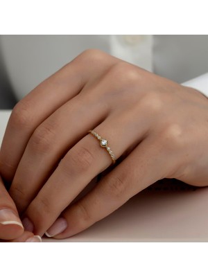 Hems Jewellery Altın Taşlı Kombinlenebilir Minimal Yüzük Taşlı