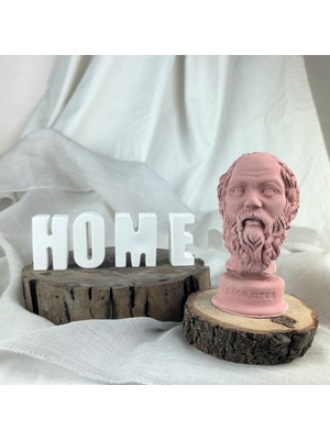 Oasis Decoration Antik Pembe Socrates 13 cm Büst ve " H O M E " Yazısı Beton Dekoratif Obje