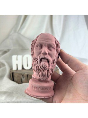 Oasis Decoration Antik Pembe Socrates 13 cm Büst ve " H O M E " Yazısı Beton Dekoratif Obje