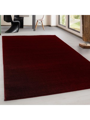 Carpettex Modern Desenli Halı Kısa Havlı Bulanık Düz Renkli Bordo Kırmızı