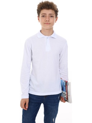 E Çocuk Polo Yaka Beyaz  Okul Sweatshırt ECCK-ATY-SWT-30075-1-2