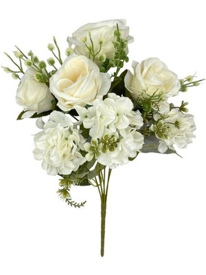 Nettenevime Yapay Çiçek Ortanca ve Gül Demeti 40*25CM Büyükboy Krem