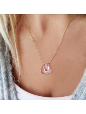 Vaoov Pembe Swarovski Taşlı Kalp Gümüş Kolye