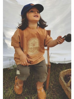 Cigit Soyut Palmiye Baskılı Kapri Takım Camel