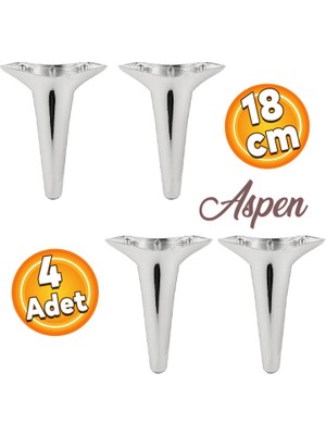 Badem10 Aspen Lüks Mobilya Kanepe Koltuk Tv Ünitesi Baza Ayağı Ayakları 18 Cm Krom Ayak (4 Adet)