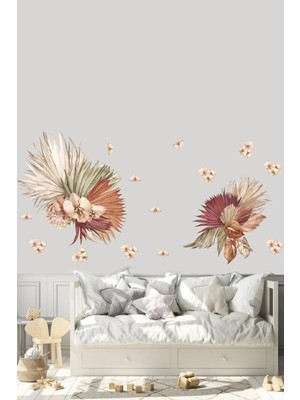 Kt Grup Orkide Monstera ve Okaliptüs Çiçekleri Modern Duvar Sticker Seti