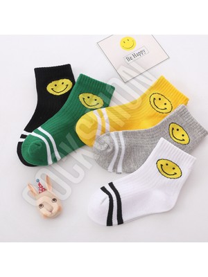 Sockshion Çocuk Emoji Desenli Çok Renkli Uzun Çorap Seti 5'li Paket