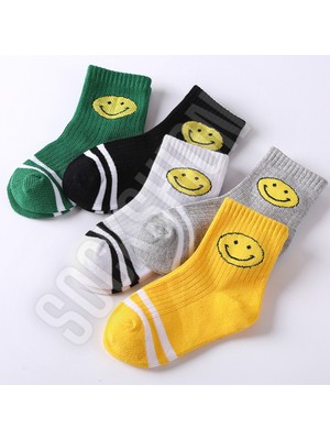 Sockshion Çocuk Emoji Desenli Çok Renkli Uzun Çorap Seti 5'li Paket