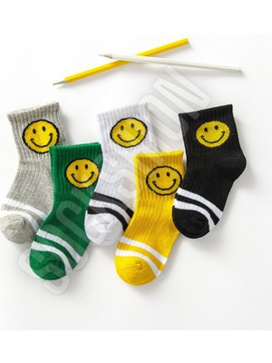 Sockshion Çocuk Emoji Desenli Çok Renkli Uzun Çorap Seti 5'li Paket