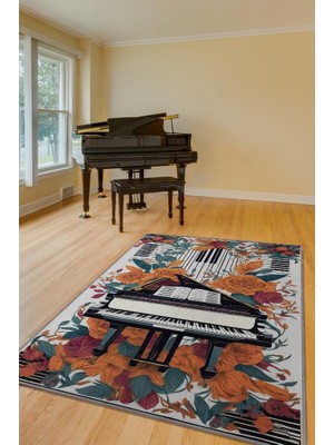 Homshtag Art Deco Piyano Halısı,Piyano Önü Halısı Çiçekli Müzik Halısı,Çocuklara Piyanoyu Sevdiren Halı,Sanat Halısı