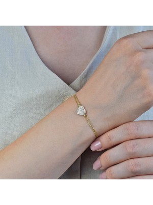 Lilarote Taşlı Altın Kalpli Bileklik