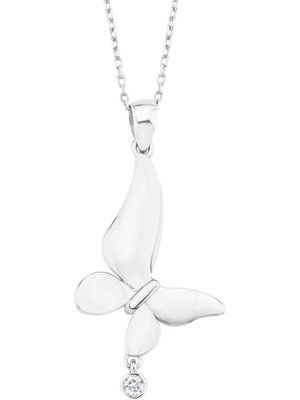 Altın Sepeti Gümüş Zarif Tektaşlı Kelebek Kolye