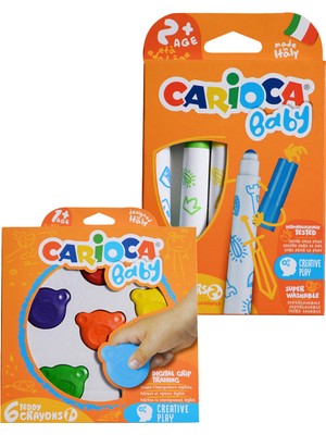 Carioca Teddy Şekilli Mum Boya ve Carioca Baby Marker 2 Adet Boyama Seti