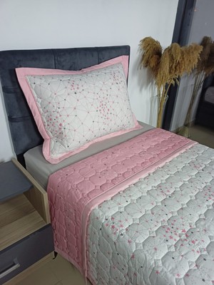 Tly Home Textiles Çift Taraflı Kullanımlı Pembe Samanyolu Kapitone Yatak Örtüsü Takımı