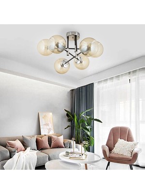 Apliqa Maral 6Lı Siyah Krom Bal Camlı Modern Genç Odası Yatak Odası Retro Salon Avize