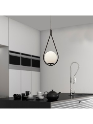 Apliqa Mirza Tekli Siyah Sarkıt Beyaz Camlı Modern Sarkıt Mutfak Salon Sarkıt Avize