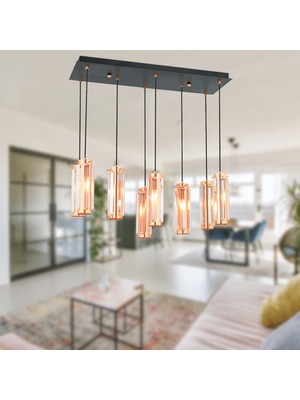 Apliqa NATALİ 8Lİ SIRALI BAKIR SARKIT SALON- YEMEK MASASI AVİZE
