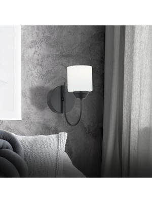 Apliqa Esila Siyah Boyalı Duvar Lambası Yatak Odası-Yatak Başı-Banyo İçin Modern Aplik