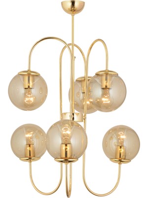 Apliqa Sosa 6Lı Gold Bal Camlı Modern Genç Odası Cafe Restoran için Uygun Salon Avize