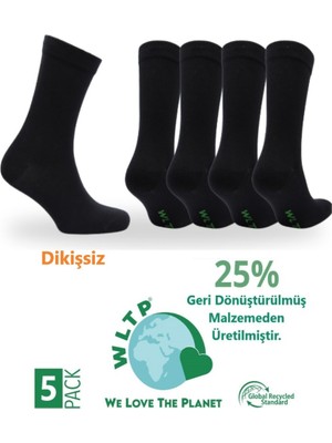 WLTP Günlük Siyah Penye Çorap 5 Çift -Dikişsiz- %25'i Geri Dönüşümden