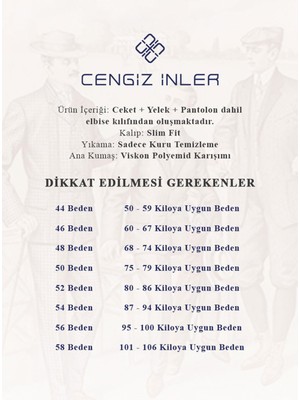 Cengiz İnler Pötikare Tek Düğme 6 Drop Yelekli Slim Fit Erkek Takım Elbise