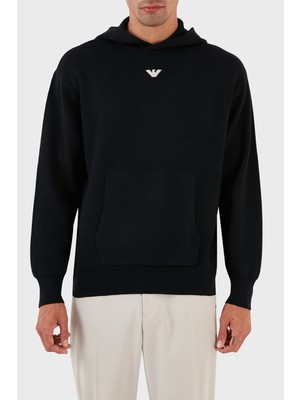 Emporio Armani Relaxed Fit Kapüşonlu Kanguru Cepli Yün Karışımlı Triko  Erkek Sweat 6R1MX7 1mnbz F904