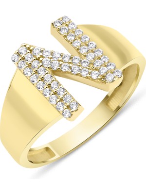 Fiyonk Kuyumculuk 14 Ayar Altın Taşlı N Harfli Yüzük