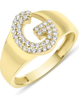 Fiyonk Kuyumculuk 14 Ayar Altın Taşlı G Harfli Yüzük