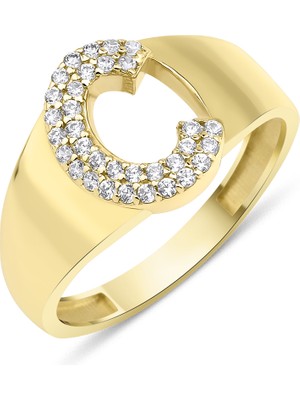 Fiyonk Kuyumculuk 14 Ayar Altın Taşlı C Harfli Yüzük