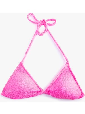 Koton Üçgen Bikini Üstü Dokulu Boyundan Bağlamalı