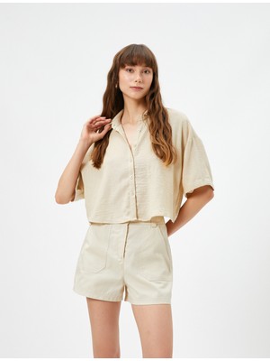 Koton Crop Kısa Kollu Gömlek Düğmeli Rahat Kesim