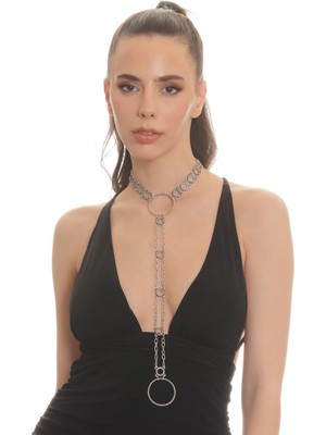 Labalaba Kadın Antik Gümüş Kaplama Burgulu Yuvarlak Parçalı Tasarım Choker&kolye