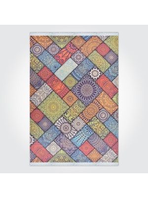 Crea Halı Renkli Geometrik Desenli Jüt Kilim JB3313