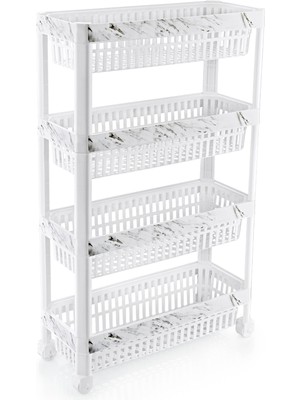 GuvenliPazar 4 Katlı Plastik Çok Amaçlı Mutfak Banyo Düzenleme Dar Organizer Siyah Mermer Desenli