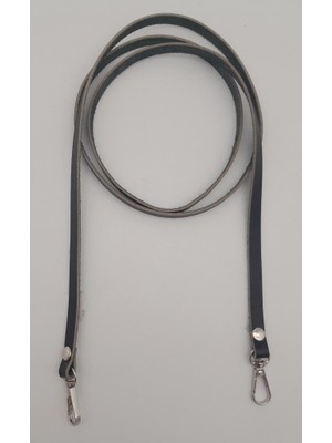 Angel Çanta Aksesuar  Deri Spagetti Model Siyah Gümüş Metal Çanta Sapı