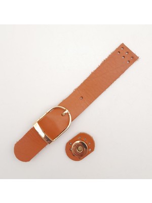 Angel Çanta Aksesuar 18X2.3 cm Turuncu Taba  Deri Tokalı Çanta Kapağı Light Gold Metalli